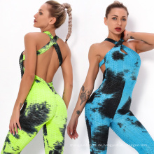 Sexy Yoga -Anzug Bodysuit Rückenfreie Damen Yoga Jumpsuit Fitnessstudio Krawatte Leggings Scrunch Workout Jumpsuit